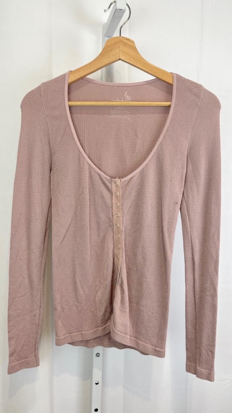 FREE PEOPLE Intimately  M L Long Sleeve Snap Cardigan Top Textured Stretch Pink